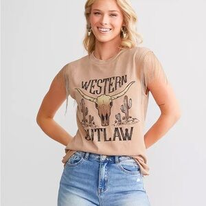 Western Outlaw Fringe Sleeve Graphic Tee